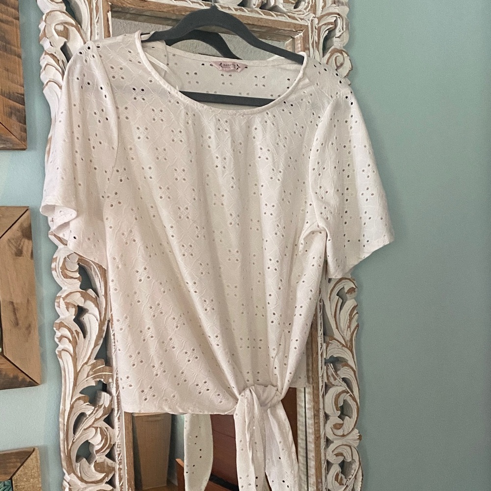 Nanette Lepore Cream Eyelet Tie-Front Blouse